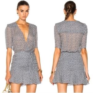 Veronica Beard Dakota Silk Blue Floral Ruched Mini Dress Size 0